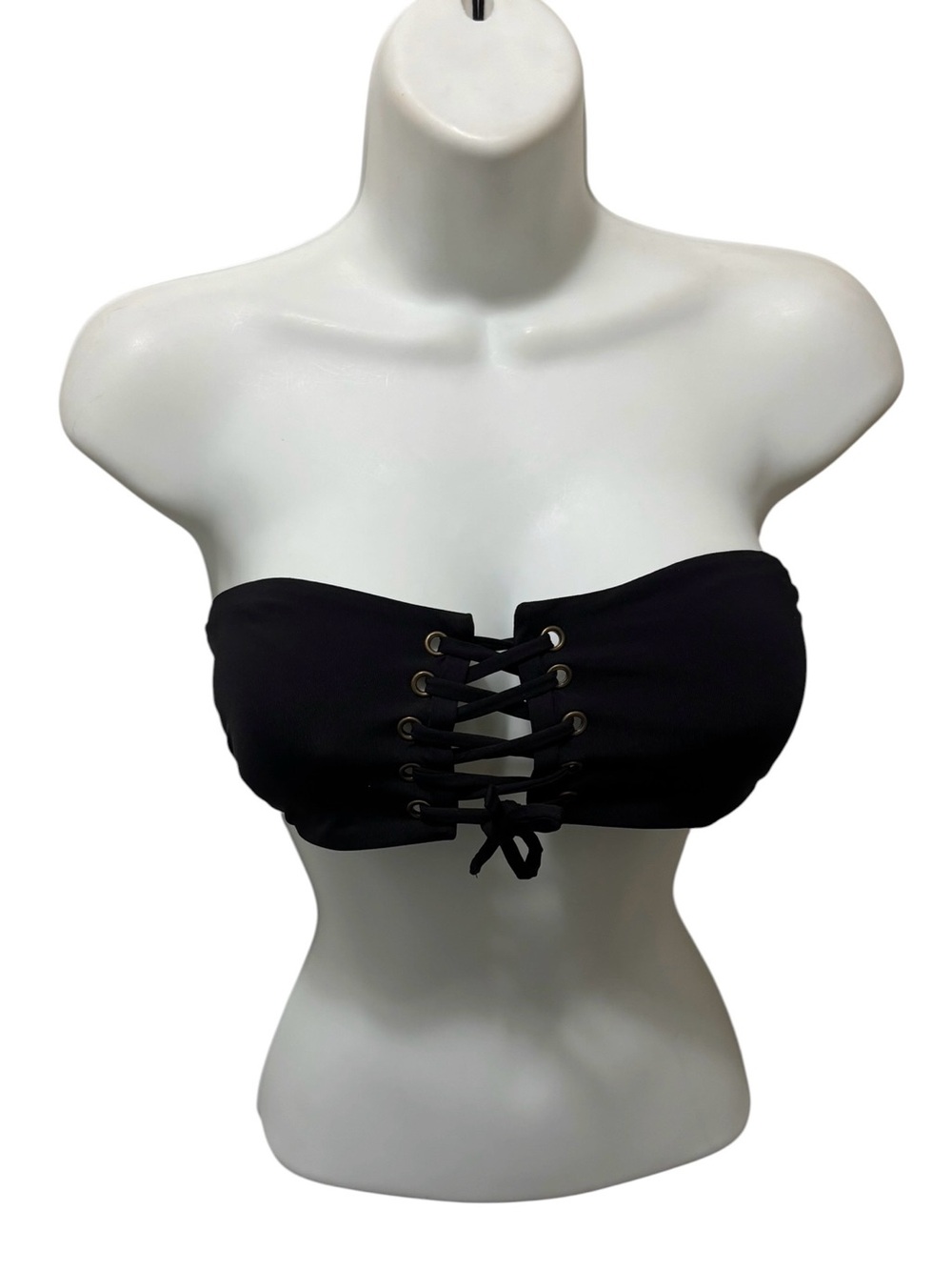 Roxy Bandeau Bra M Lace Up Strapless Black Swim Top Lounge
